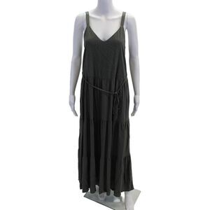 Splendid Womens Tie Waist Sleeveless V Neck Tiered Maxi Sundress Gray Size S